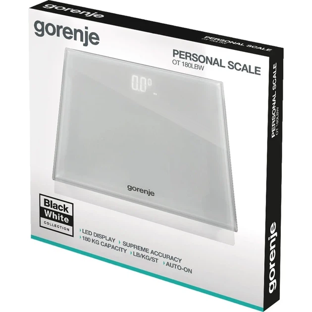 Весы напольные Gorenje, 180 кг, с цифровым дисплеем, стеклянный корпус, белый цвет - изображение 4