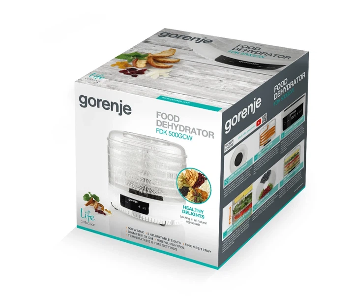 Сушилка для продуктов Gorenje, мощность 380 Вт, 5 поддонов диаметром 31 см, максимальная температура 70°C, материалы: алюминий и пластик, цвет белый - изображение 8