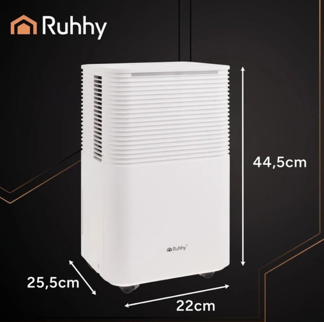 Осушувач повітря Ruhhy DRYZIX Smart WiFi 26498 12 л/добу для квартири будинку до 30 м² 200 Вт конденсаційний вологопоглинач з гігростатом баком 2 л дисплеєм таймером тихою роботою 38 дБ - зображення 9