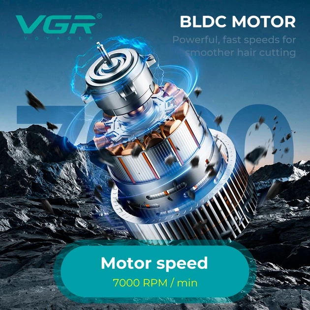 Профессиональная аккумуляторная машинка для стрижки волос и бороды VGR V-662 GOLD, 7000 RPM, 6 насадок, LED‑дисплей, быстрая зарядка - изображение 8