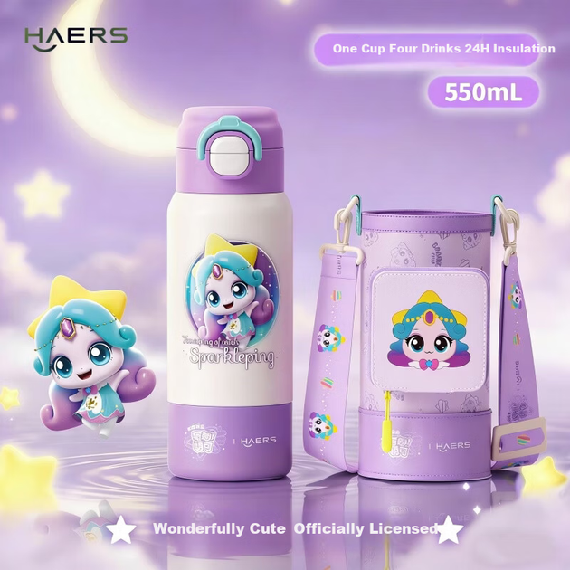 Детская термобутылка Haers с трубочкой 550 мл Purple (HGD-550-001-E) - изображение 2