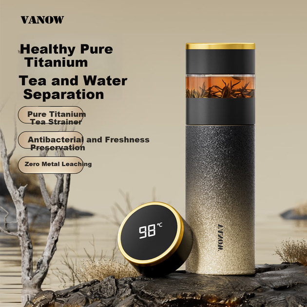 Термокружка Vanow из чистого титана с изоляцией для заваривания чая, удобная портативная, для автомобиля и путешествий, премиум-класса, подарок для здорового образа жизни. - изображение 4