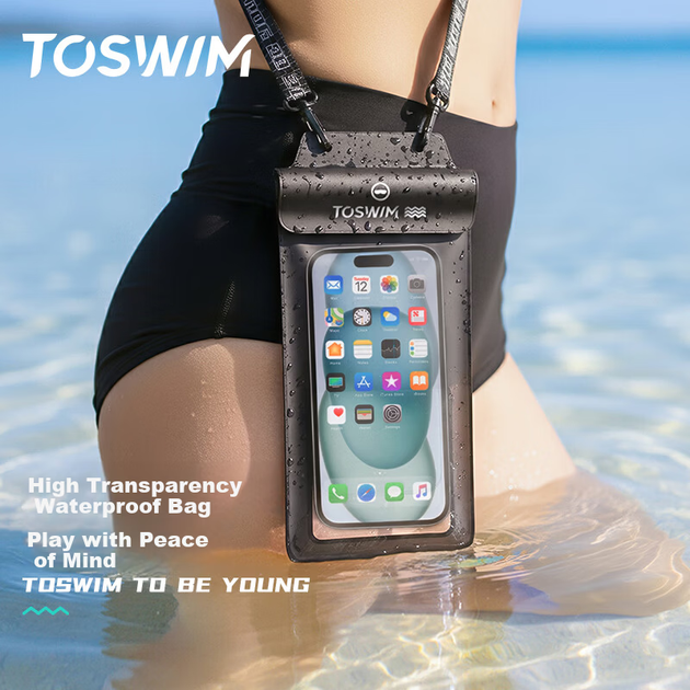Водонепроницаемый чехол для телефона TOSWIM с сенсорным экраном, для плавания, рафтинга, дайвинга, с ремешком на шею, черный, сосна, белая роса. - изображение 2