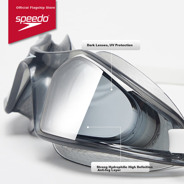 Плавательные очки Speedo для взрослых, противотуманные, водонепроницаемые, мягкие, удобные, цельные, с широким углом обзора, снаряжение для плавания для мужчин и женщин, бело-серые. - Фото 4 Плавательные очки Speedo для взрослых, противотуманные, водонепроницаемые, мягкие, удобные, цельные, с широким углом обзора, снаряжение для плавания для мужчин и женщин, бело-серые. - изображение 4