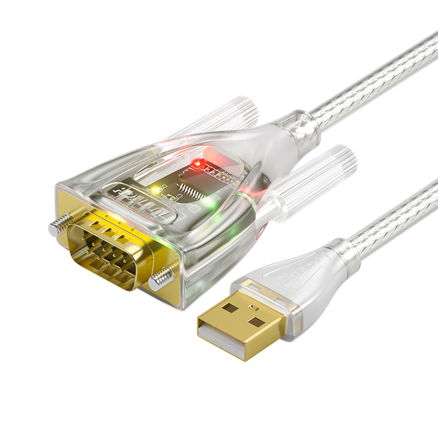 Послідовний кабель DTECH USB - RS232, промислового класу з індикатором, кабель-адаптер USB - DB9 (чоловічий), кабель для принтера касового апарату та обліку відвідуваності, кабель для налагодження COM-порту IOT5080-1.5M - зображення 4