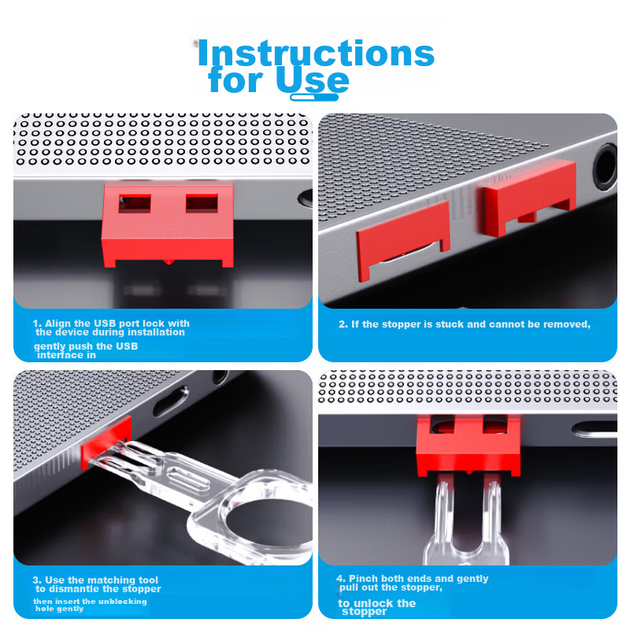 Защитный замок NVV для USB-порта, съемная заглушка для USB-порта, пылезащитная крышка, защита USB-порта, защитная заглушка, NX-FDU черный (комплект из 10 штук) - изображение 10
