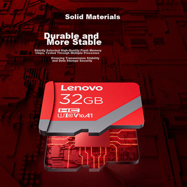 Карта пам'яті Lenovo 32 ГБ TF (MicroSD) A1 U1 V10 4K Високоміцна карта пам'яті для відеореєстраторів та камер спостереження Швидкість читання 100 МБ/с A01 - зображення 8