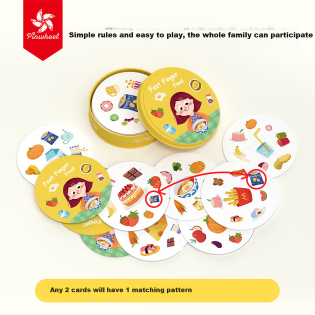 Настольная развивающая игра-карточка Pinwheel Crazy Matching Card Game для родителей и детей, посвященная теме еды. - изображение 7