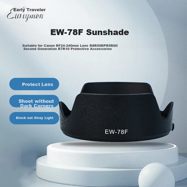 Бленда об'єктива Earlymen EW-78F, сумісна з об'єктивами Canon RF 24-240 мм R8 R50 RP R5 R6II другого покоління R7 R10, захисний аксесуар, сонцезахисний козирок - Фото 4 Бленда об'єктива Earlymen EW-78F, сумісна з об'єктивами Canon RF 24-240 мм R8 R50 RP R5 R6II другого покоління R7 R10, захисний аксесуар, сонцезахисний козирок - изображение 4