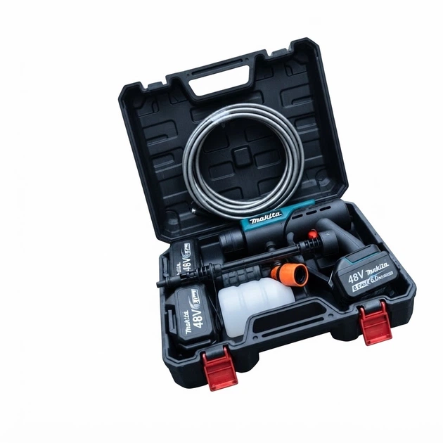 Бездротова автомийка Makita DHW205Z 30 бар акумуляторна мийка 48 В 6 А·год з 2 батареями апарат високого тиску 230 л/год для миття авто саду фасаду 6 режимів струменя шланг 5 м - зображення 8
