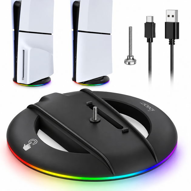 Подставка Ipega для PS5 slim/pro вертикальная с RGB подсветкой Черный (1016-219-00) - Фото 2 Подставка Ipega для PS5 slim/pro вертикальная с RGB подсветкой Черный (1016-219-00) - изображение 2