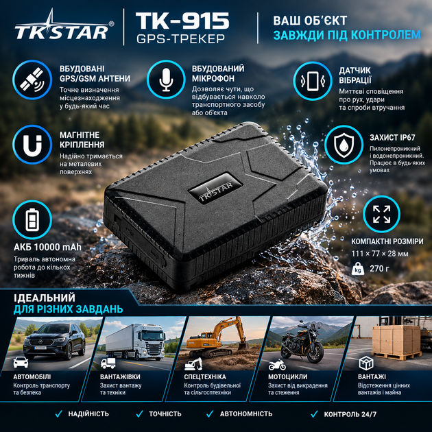 GPS-трекер TK-STAR TK-915, 10000 мАч, магнитное крепление, IP67 - изображение 4