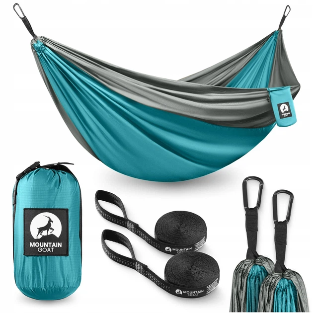 Гамак туристический для Mountain Goat двухместный подвесной Grey/Turquoise 300 x 200 см Голубой (JDT-0851384) - Фото 2 Гамак туристический для Mountain Goat двухместный подвесной Grey/Turquoise 300 x 200 см Голубой (JDT-0851384) - изображение 2