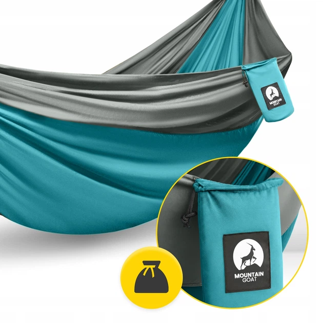 Гамак туристический для Mountain Goat двухместный подвесной Grey/Turquoise 300 x 200 см Голубой (JDT-0851384) - Фото 4 Гамак туристический для Mountain Goat двухместный подвесной Grey/Turquoise 300 x 200 см Голубой (JDT-0851384) - изображение 4