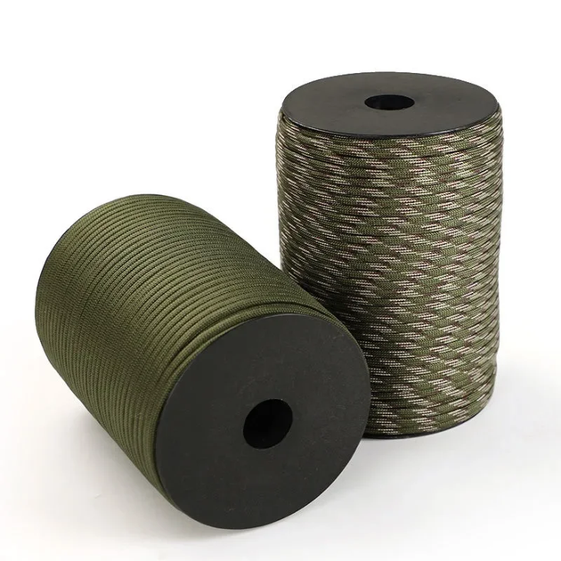 Паракорд 650 девятижильный 4 мм 100м Катушка Army Green Camo Прочный шнур для выживания, кемпинга и палаток - Фото 2 Паракорд 650 девятижильный 4 мм 100м Катушка Army Green Camo Прочный шнур для выживания, кемпинга и палаток - изображение 2