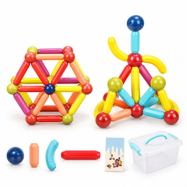 Магнитный конструктор Magnetic Sticks TS 8300-78 на 78 деталей с палочками и шариками - Фото 1 Магнитный конструктор Magnetic Sticks TS 8300-78 на 78 деталей с палочками и шариками - изображение 1