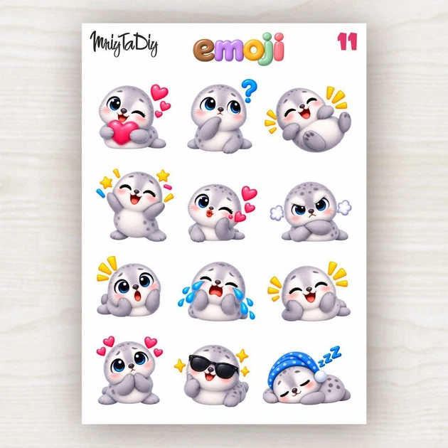 Стікери наклейки Emoji 11 "Тюлень" - Фото 1 Стікери наклейки Emoji 11 "Тюлень" - зображення 1
