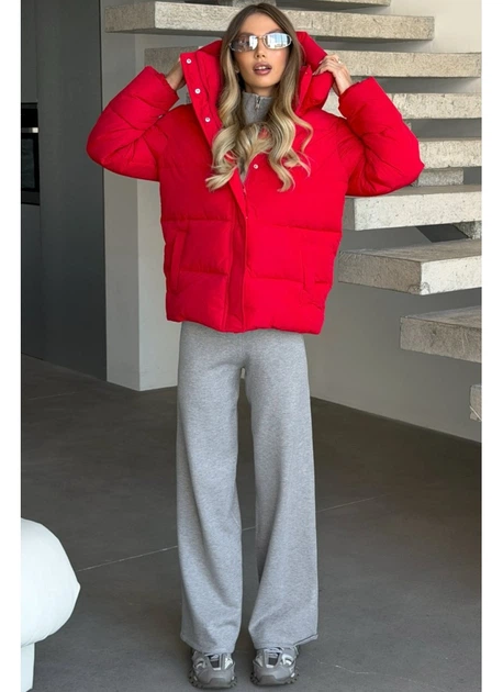 Пуховик жіночий класичний зі зйомним капюшоном матовий Modern Boutique червоний, XS ПУХ096 - изображение 3