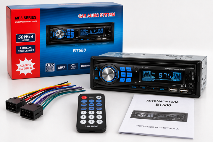 Автомагнитола MP3 580BT / Автомагнитола 1 DIN / Магнитола в авто с Bluetooth - изображение 4