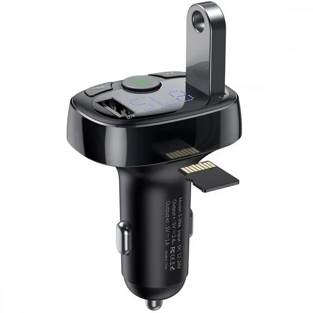 Автомобільний FM-модулятор Baseus S-09A з Bluetooth 10W 2xUSB-A чорний - зображення 4