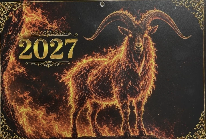Календар квартальний на 3 пружини 2027 р. - Рік Червоної Вогняної Кози. У вогняному стилі - изображение 2