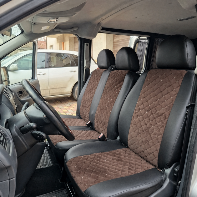 Авточехлы Alux Volkswagen LT46 (LT II) Коричневые экокожа + алькантара 1+2 (AL12-0525) - Фото 4 Авточехлы Alux Volkswagen LT46 (LT II) Коричневые экокожа + алькантара 1+2 (AL12-0525) - изображение 4