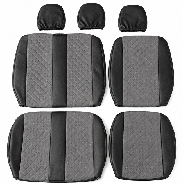 Авточехлы Alux Volkswagen LT28 (LT II) Серые экокожа + алькантара 1+2 (AL12-0506) - изображение 7