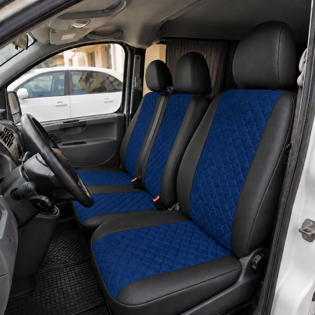 Авточехлы Alux Volkswagen LT35 (LT II) Синие экокожа + алькантара 1+2 (AL12-0518) - изображение 4