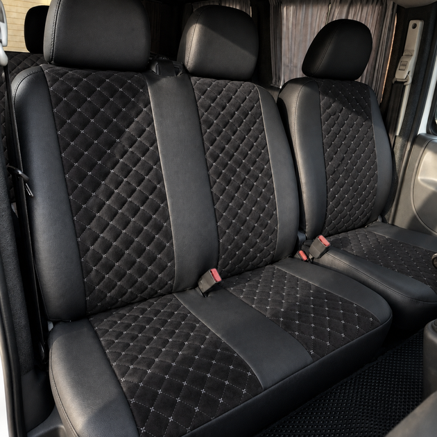Авточехлы Alux Volkswagen LT 2 (LT 46) Черные с серой строчкой экокожа + алькантара 1+2 (AL12-0536) - изображение 2