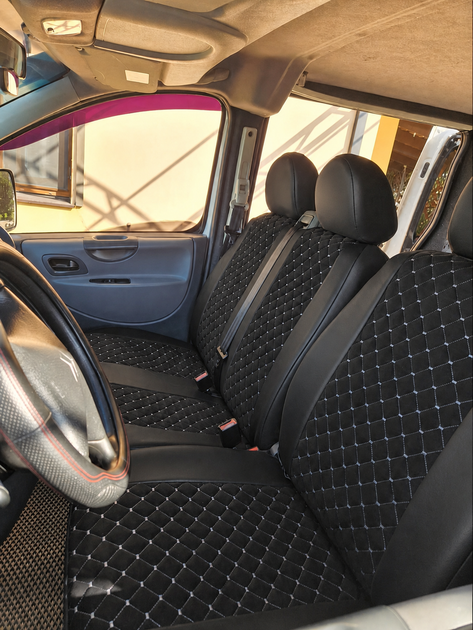 Авточехлы Alux Volkswagen LT 2 (LT 46) Черные с серой строчкой экокожа + алькантара 1+2 (AL12-0536) - изображение 5