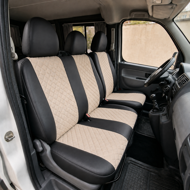 Авточехлы Alux Volkswagen LT Бежевые экокожа + алькантара 1+2 (AL12-0540) - изображение 2