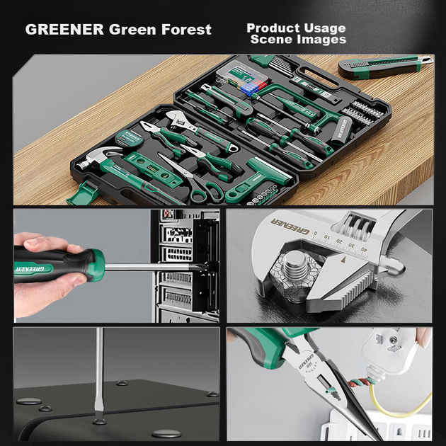 Набор бытовых инструментов GREENER, 130 предметов, для электромонтажных, столярных и телекоммуникационных работ. - изображение 8