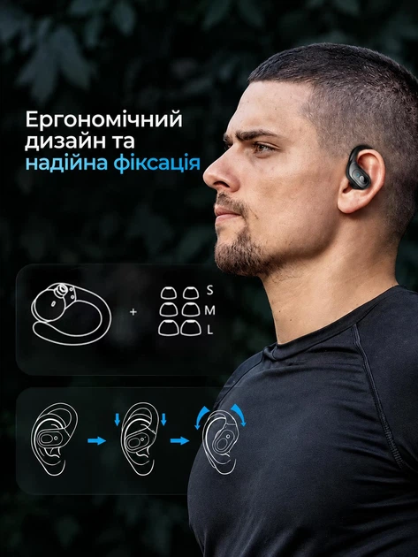 Беспроводные спортивные наушники TWS Bluetooth V 5.4 с ENC шумоподавлением водонепроницаемые IPX5 креплением на ухо LED дисплеем вакуумные стерео блютуз для тренировки фитнеса зала прогулок и повседневного использования Черный - изображение 7