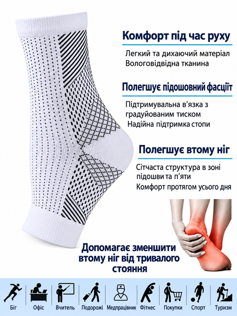 Шкарпетки компресійні бандаж для ніг з відкритими пальцями еластичний фіксатор гомілкостопа підтримка стопи щиколотки спортивні дихаючі вологовідвідні для ходьби бігу тренувань роботи подорожей унісекс білі пара 36-39 розмір - зображення 3