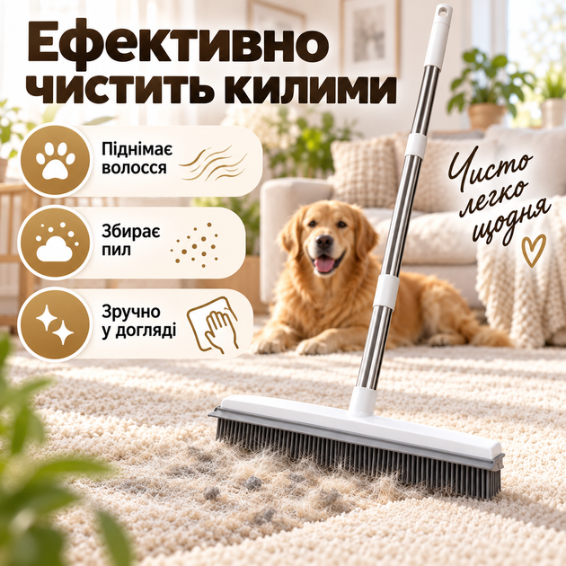 Универсальная резиновая щётка-швабра 4 в 1 для пола, ковров, шерсти и окон, нержавеющая ручка KT9005111 - изображение 6