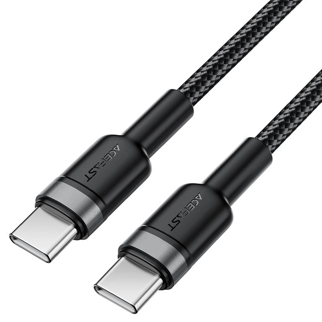 Кабель ACEFAST C22-03 aluminum alloy charging data cable Type-C to Type-C 60W 3A 1.2m Black - изображение 2