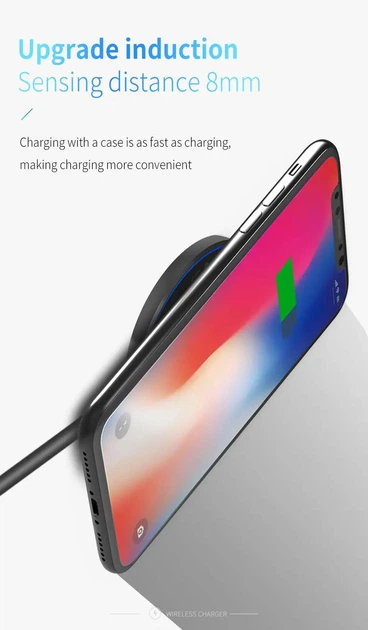 Беспроводное зарядное устройство Fast Charger 15W GaN, RGB подсветка, совместимость с iPhone/Android, 75mm, BLACK + Кабель USB-A/Type-C (6A) - изображение 9