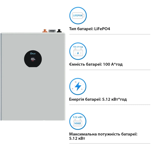 Акумуляторна батарея DEYE SE-F5 Pro LiFePO4 LV 51.2v 100Ah 5.12kwh (SE-F5 Pro-C) - зображення 3