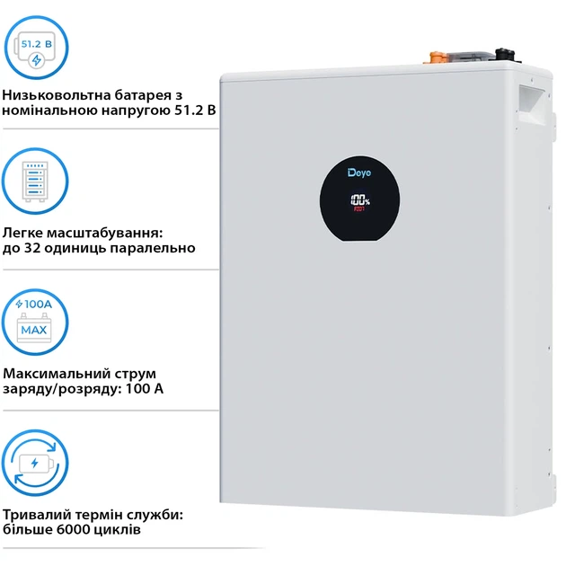 Акумуляторна батарея DEYE SE-F5 Pro LiFePO4 LV 51.2v 100Ah 5.12kwh (SE-F5 Pro-C) - зображення 4