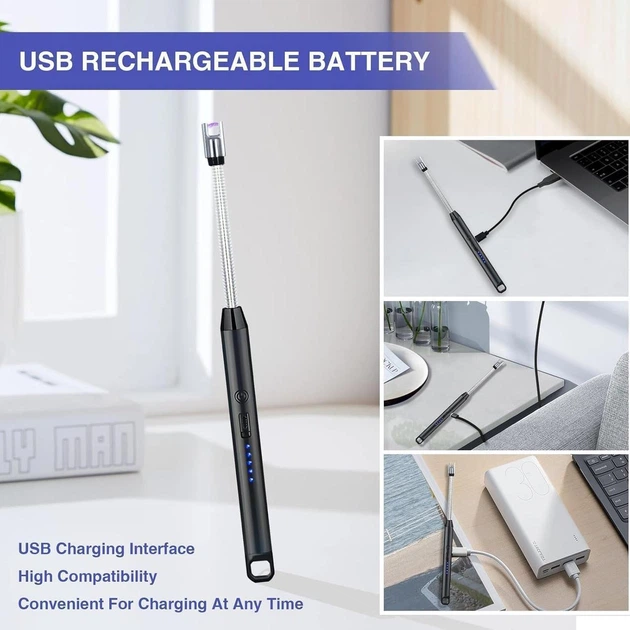 Зажигалка для свечей перезаряжаемая, USB, электрическая, ветрозащитная, без пламени Aouplry 2 шт - изображение 7