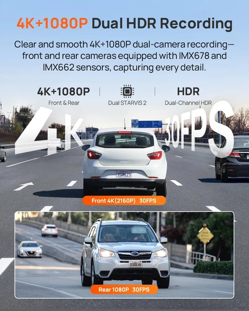 Автомобільний відеореєстратор 70mai Dash Cam 4K A810S-2 Set (Відеореєстратор + задня камера + флешкарта на 128гб) - зображення 2
