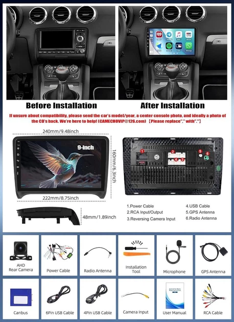 Автомагнитола для Audi TT 8J MK2 2008-2014 CAMECHO, Android 13, 4/64 ГБ, 9" - изображение 5