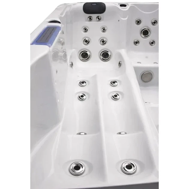 СПА-басейн Aquajoy Santorini 220×220×95 см на 5 осіб, гідромасажний, 89 форсунок, сріблясто-білий мармур - зображення 5