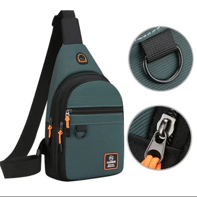 Чоловіча сумка-слінг через плече, текстильна, 30×17×5,5 см, темно-смарагдова - Фото 3 Чоловіча сумка-слінг через плече, текстильна, 30×17×5,5 см, темно-смарагдова - зображення 3