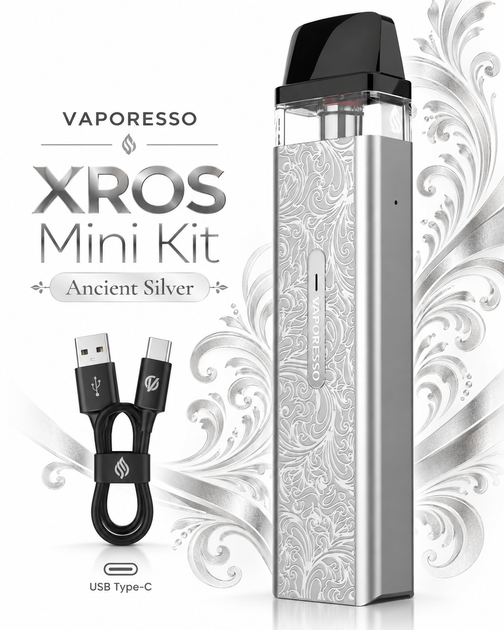 Pod-система Vaporesso XROS Mini KIt Ancient Silver серая вейп на 1000мАч электронная сигарета с картриджем 2мл - изображение 7
