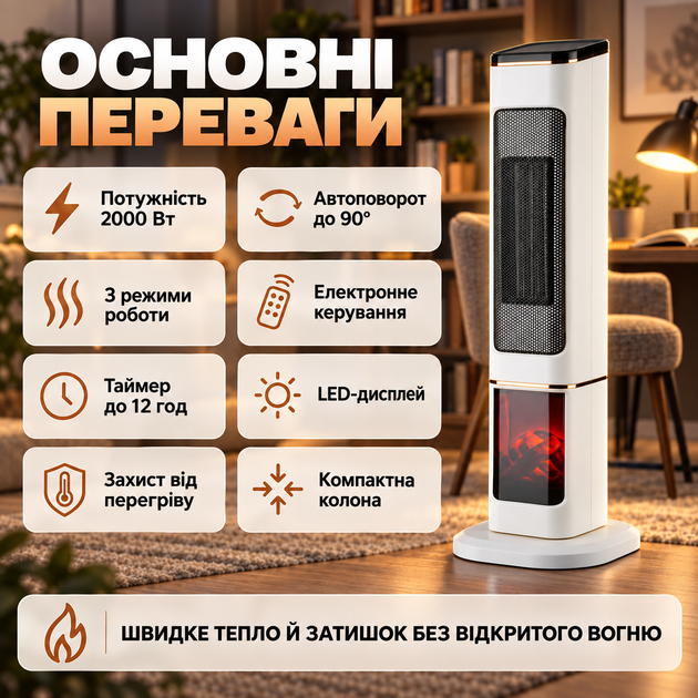 Тепловентилятор колонний керамічний з пультом ДК для обігріву дому та офісу електричний тепловентилятор з таймером поворотний обігрівач з сенсорним дисплеєм - Фото 4 Тепловентилятор колонний керамічний з пультом ДК для обігріву дому та офісу електричний тепловентилятор з таймером поворотний обігрівач з сенсорним дисплеєм - зображення 4
