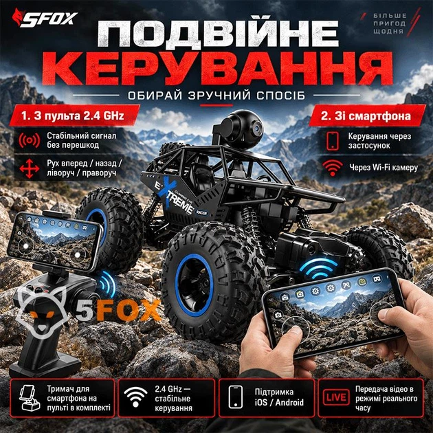Джип вездеход на радиоуправлении с HD камерой Wi-Fi, машинка на пульте 2.4Ghz 24см. - изображение 7