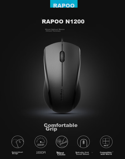 Мышь Rapoo N100C USB Black - изображение 3