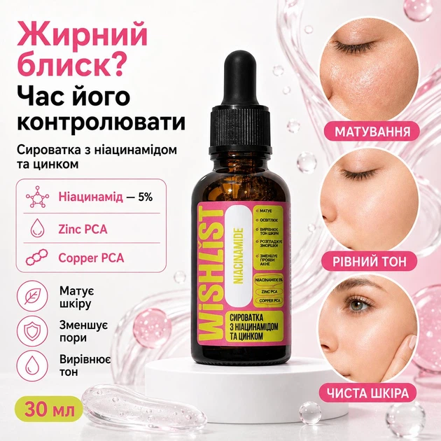 Сироватка з ніацинамідом та цинком Wishlist Niacinamide Serum, 30 мл WL-01-656 - Фото 1 Сироватка з ніацинамідом та цинком Wishlist Niacinamide Serum, 30 мл WL-01-656 - изображение 1