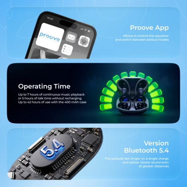 Спортивные беспроводные наушники TWS Proove X-Go Bluetooth 5.4 с креплением за ухо, IPX5, 10 мм, APP, LED-дисплей, черные - изображение 6